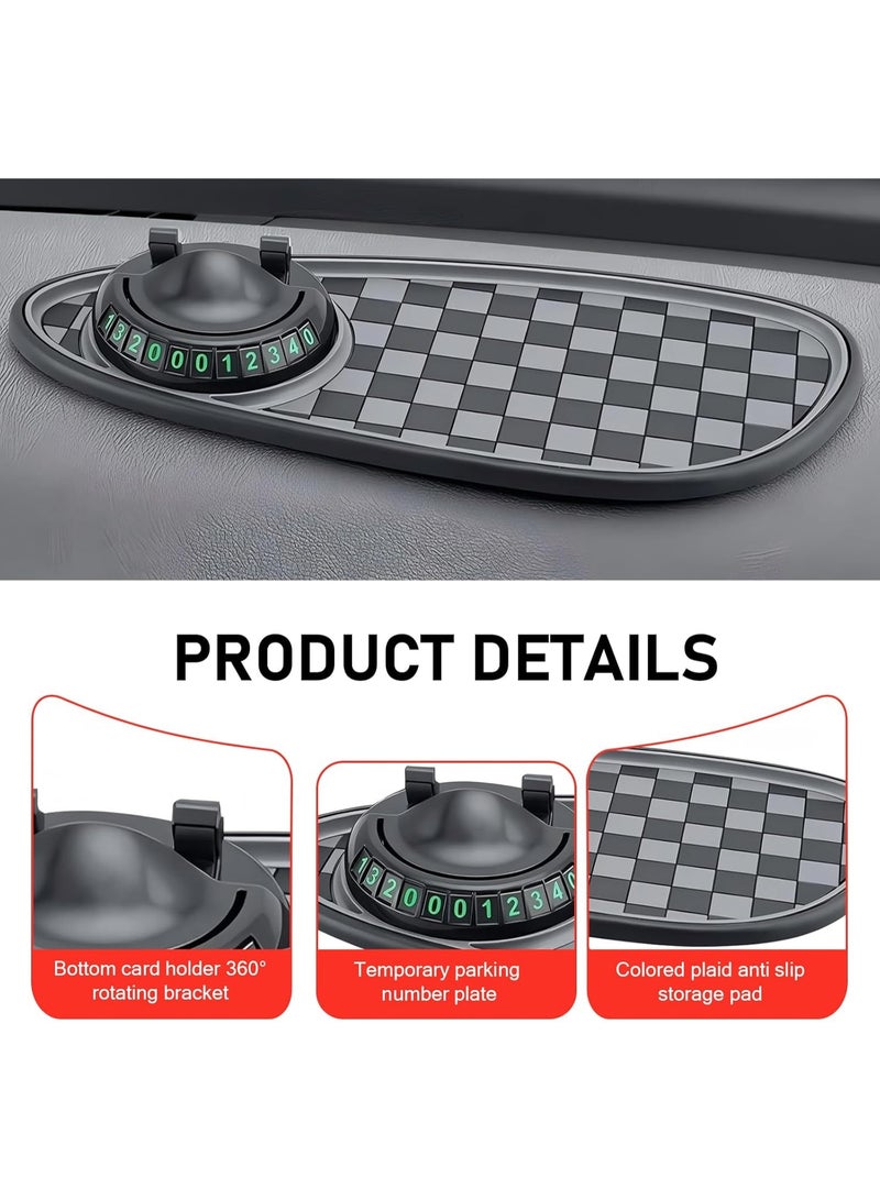Bukela Car Dashboard Mat, 11.8" x 5.4" Anti-Slip Pad with Parking Number Sign and Rotatable Phone Holder, Large Storage Tray for Phone Card Key, Universal Multifunction Organizer for Car (Black) - Image 3